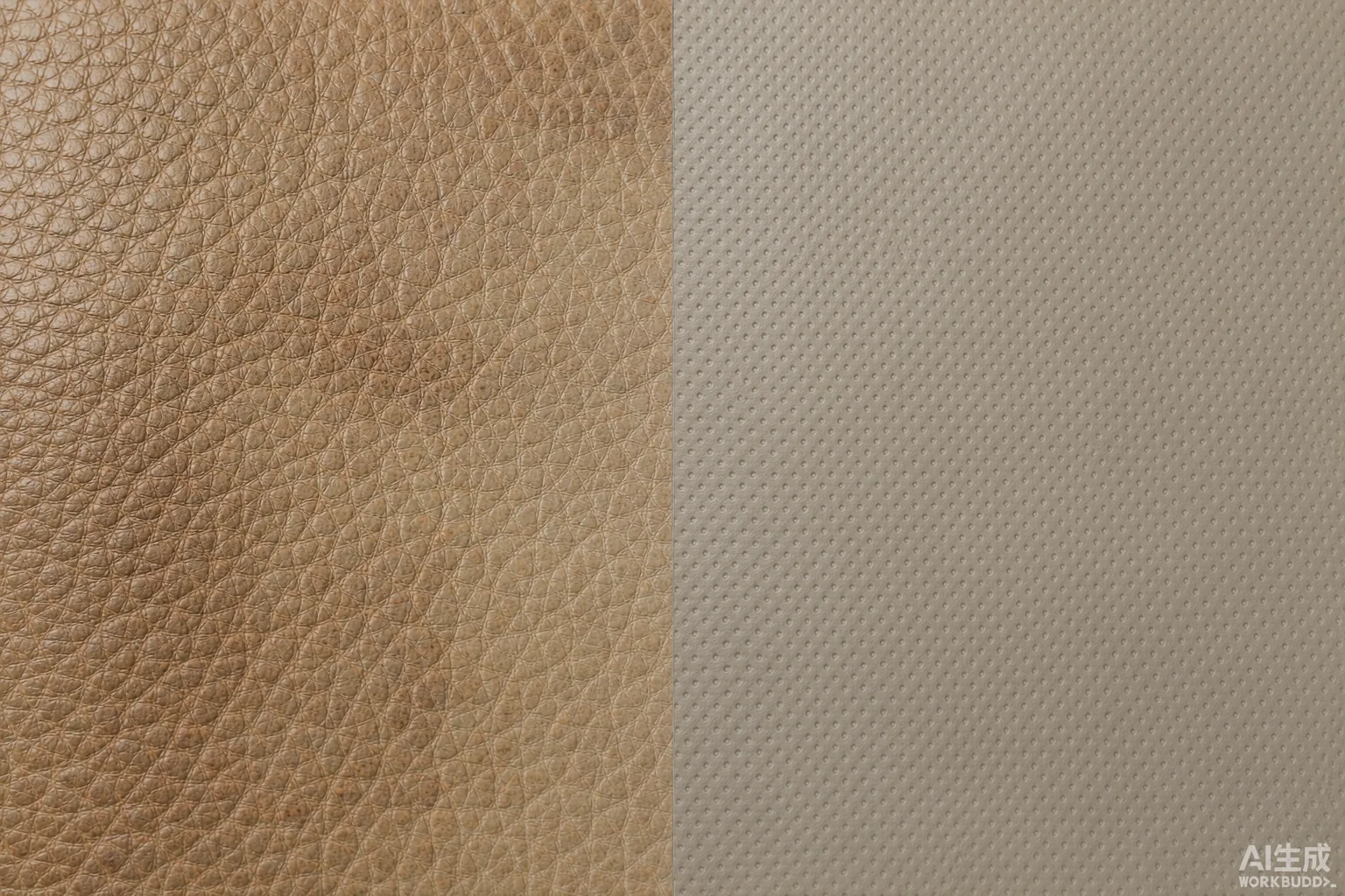Macro comparison of genuine leather grain against uniform synthetic faux leather